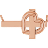 14K Gold Sideways Cross & Heart Necklace - Rose Gold