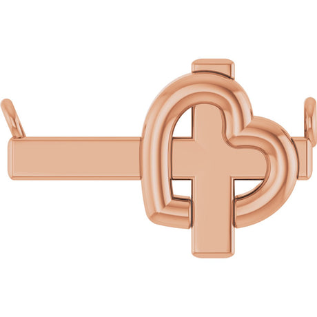 14K Gold Sideways Cross & Heart Necklace - Rose Gold