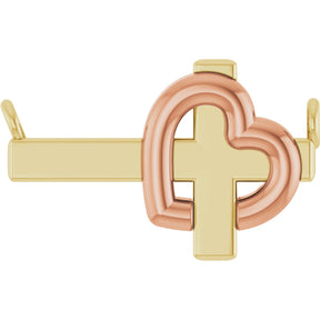 14K Gold Sideways Cross & Heart Necklace - Two-Tone