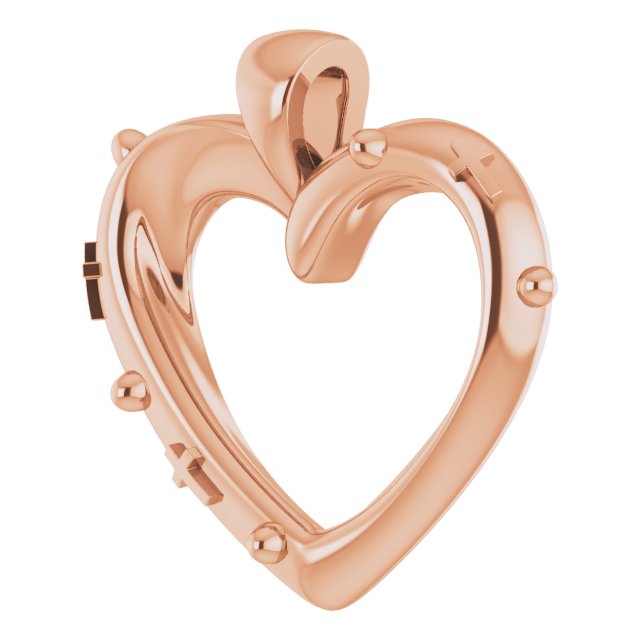 14K Gold Rosary Heart Necklace or Pendant - Rose Gold - view 2