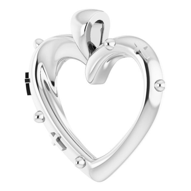 14K Gold Rosary Heart Necklace or Pendant - White Gold - view 2