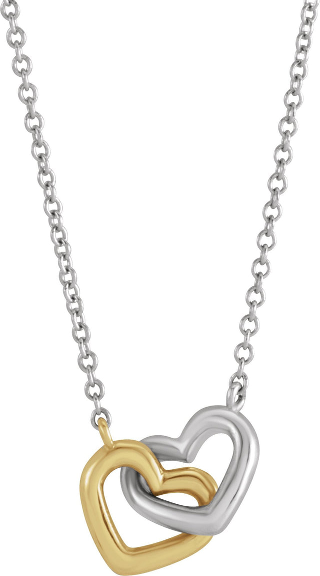 14K Gold Interlocking Heart Necklace - Two-Tone - view 4