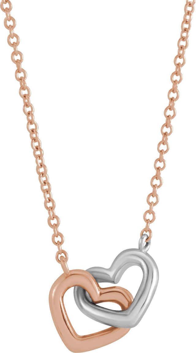 14K Gold Interlocking Heart Necklace - Two-Tone - view 4