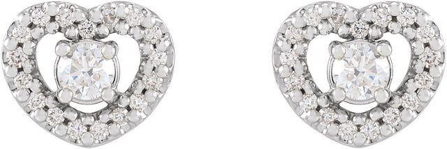 Platinum Round Natural Diamond Halo-Style Heart Earrings - view 6