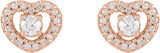 14K Gold Round Natural Diamond Halo-Style Heart Earrings - Rose Gold - view 5