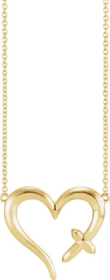 14K Gold Cross & Heart Necklace - Yellow Gold