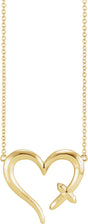 14K Gold Cross & Heart Necklace - Yellow Gold