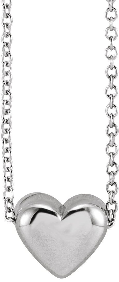14K Gold Puffed Heart Necklace or Pendant - White Gold