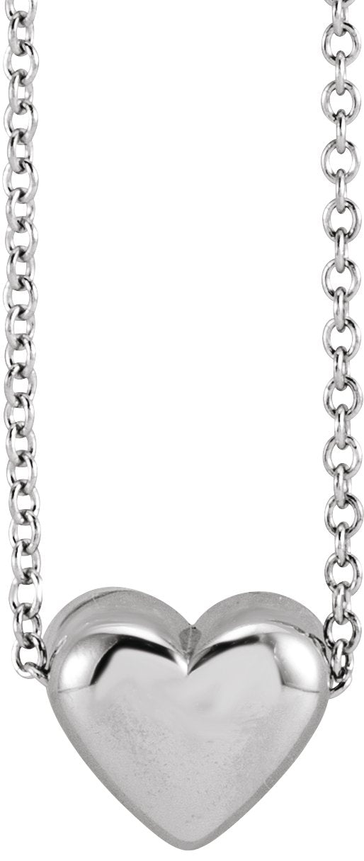 Platinum Puffed Heart Necklace or Pendant