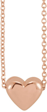 14K Gold Puffed Heart Necklace or Pendant - Rose Gold