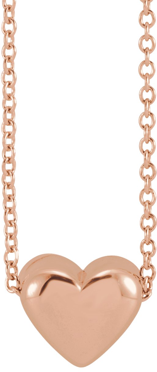 14K Gold Puffed Heart Necklace or Pendant - Rose Gold