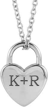 Platinum Engravable Heart Lock Necklace or Pendant - view 6