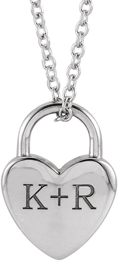 Platinum Engravable Heart Lock Necklace or Pendant - view 6