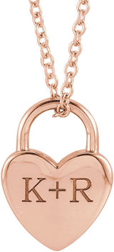 14K Gold Engravable Heart Lock Necklace or Pendant - Rose Gold - view 7