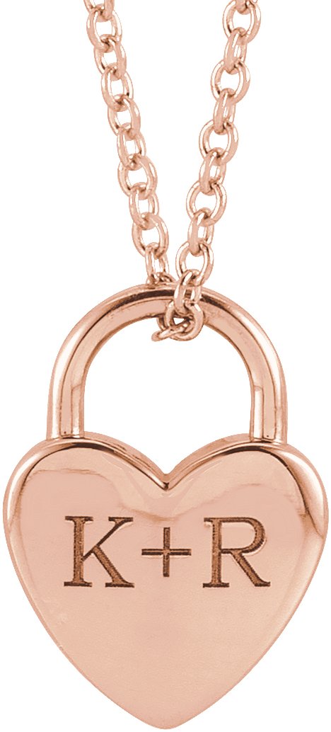14K Gold Engravable Heart Lock Necklace or Pendant - Rose Gold - view 7