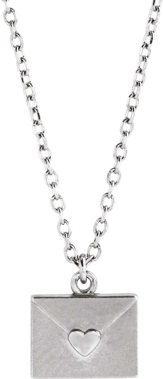 14K Gold Heart Envelope Necklace - White Gold