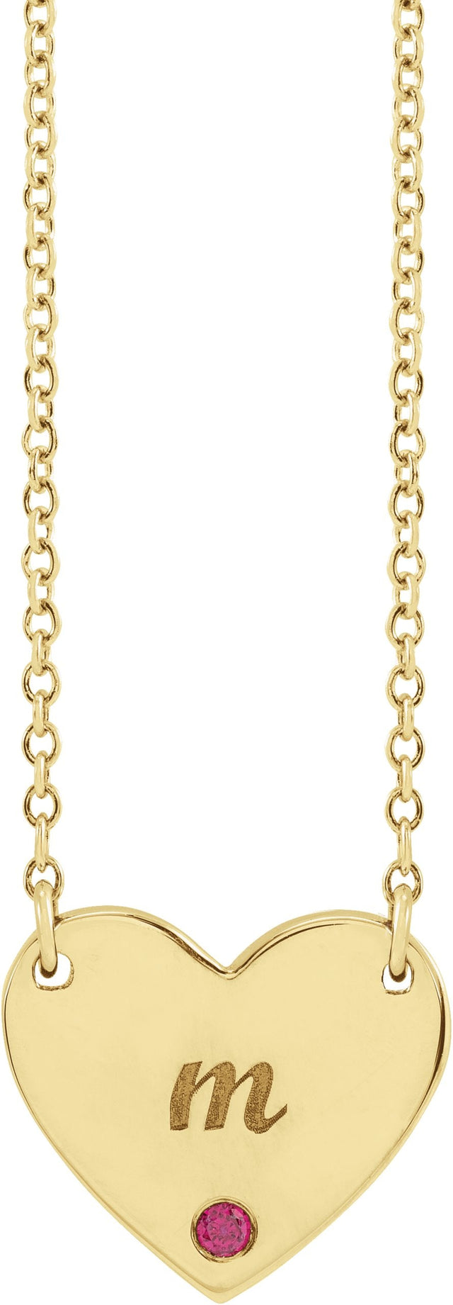 14K Gold Round Natural Ruby Engravable Heart Necklace - Yellow Gold - view 6