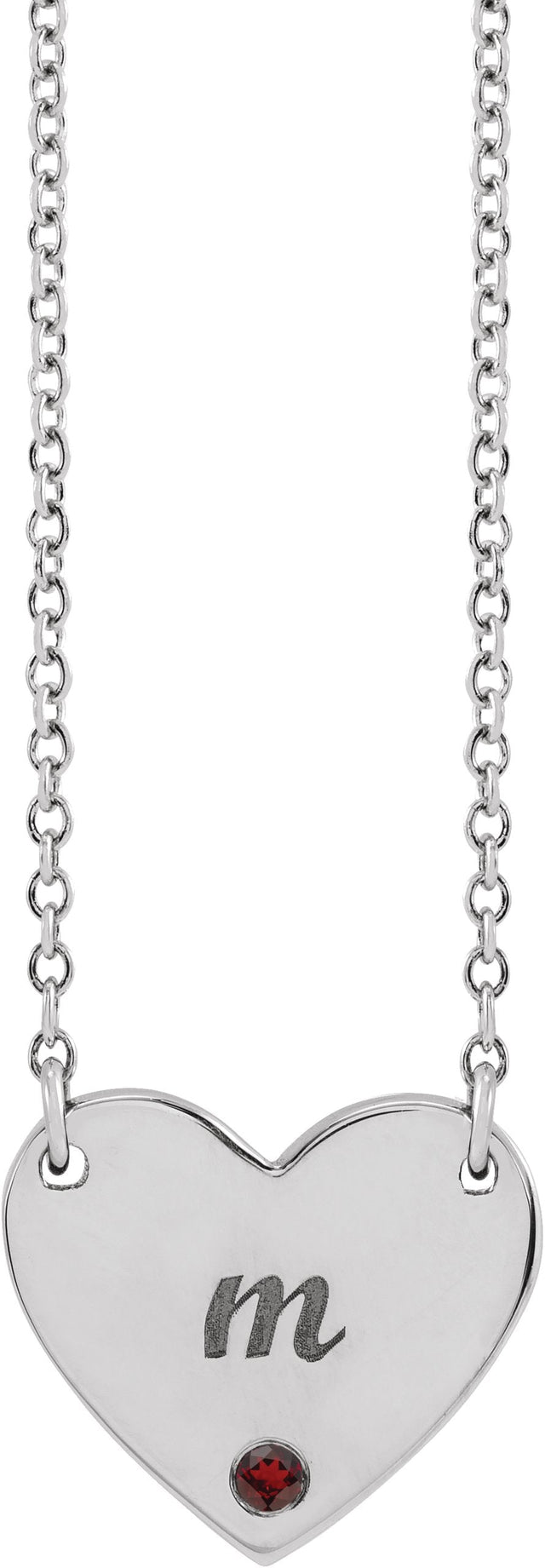 14K Gold Round Natural Mozambique Garnet Engravable Heart Necklace - White Gold - view 6