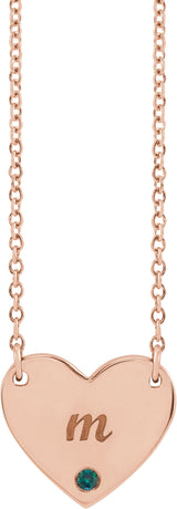 14K Gold Round Natural Alexandrite Engravable Heart Necklace - Rose Gold - view 6