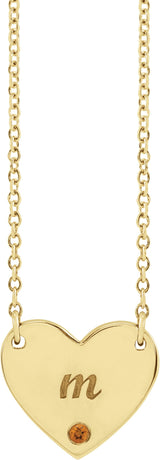 14K Gold Round Natural Citrine Engravable Heart Necklace - Yellow Gold - view 6