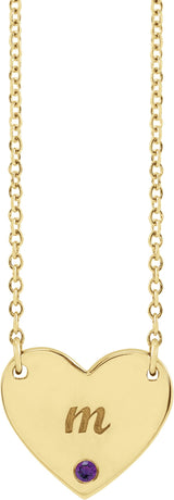 14K Gold Round Natural Amethyst Engravable Heart Necklace - Yellow Gold - view 6