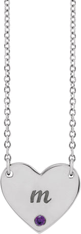 Platinum Round Natural Amethyst Engravable Heart Necklace - view 6