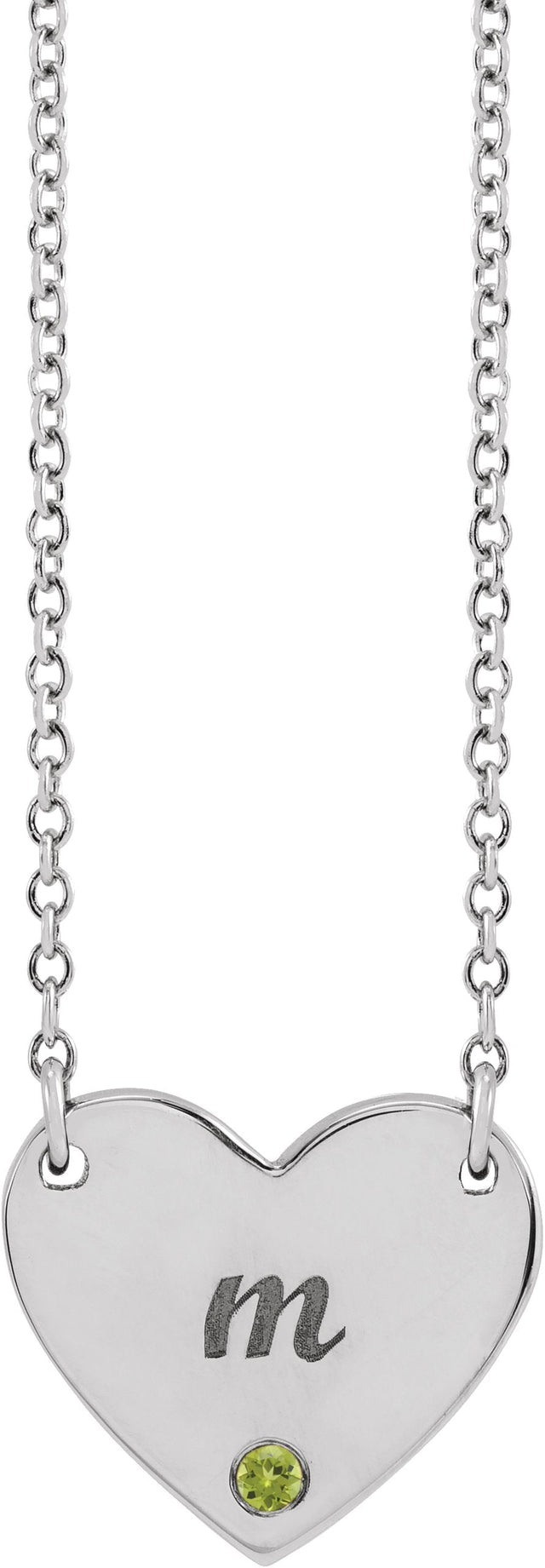 Platinum Round Natural Peridot Engravable Heart Necklace - view 6