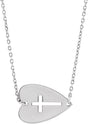 Platinum Sideways Heart with Pierced Cross Necklace