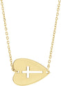 14K Gold Sideways Heart with Pierced Cross Necklace - Yellow Gold