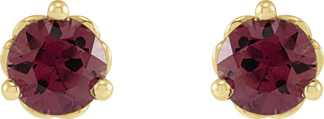 14K Gold Natural Rhodolite Garnet Round 3-Prong Heart Stud Earrings - Yellow Gold - view 4