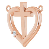 14K Gold Round Natural Diamond Heart & Cross Necklace – up to 0.0025 CTW - Rose Gold - view 5