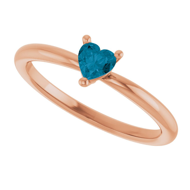 14K Gold Natural London Blue Topaz Heart Solitaire Ring - Rose Gold - view 10