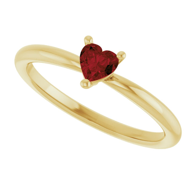 14K Gold Natural Mozambique Garnet Heart Solitaire Ring - Yellow Gold - view 10