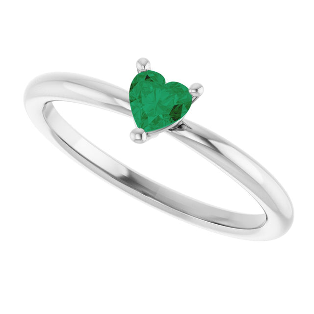 Platinum Lab-Grown Emerald Heart Solitaire Ring - view 10