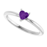 Platinum Natural Amethyst Heart Solitaire Ring - view 10