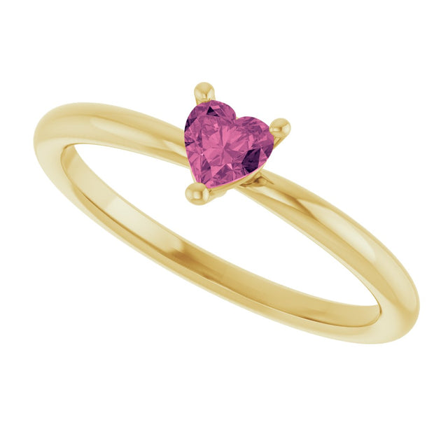 14K Gold Natural Pink Tourmaline Heart Solitaire Ring - Yellow Gold - view 10
