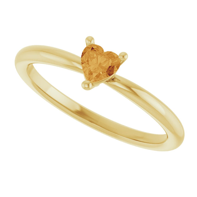14K Gold Natural Citrine Heart Solitaire Ring - Yellow Gold - view 10