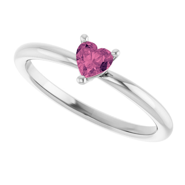 Platinum Natural Pink Tourmaline Heart Solitaire Ring - view 10