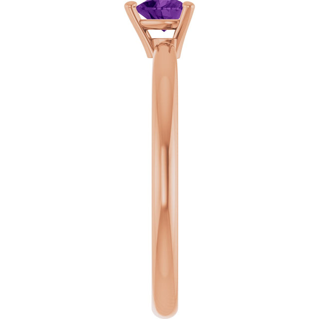 14K Gold Natural Amethyst Heart Solitaire Ring - Rose Gold - view 9