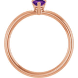 14K Gold Natural Amethyst Heart Solitaire Ring - Rose Gold - view 7