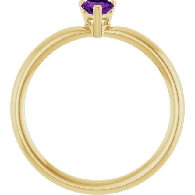 14K Gold Natural Amethyst Heart Solitaire Ring - Yellow Gold - view 7