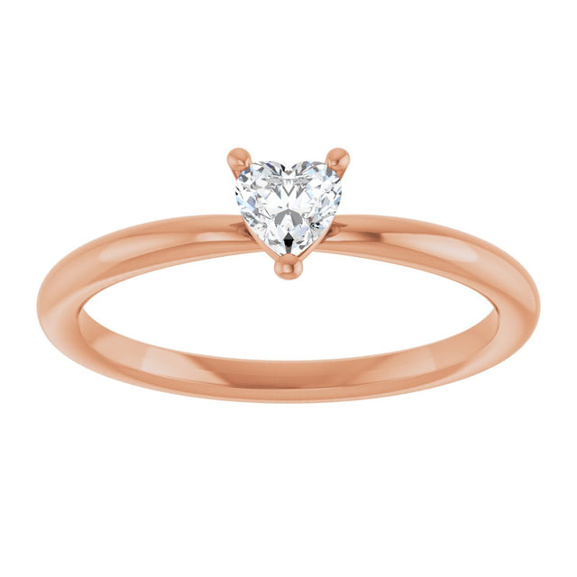 14K Gold Natural White Sapphire Heart Solitaire Ring - Rose Gold - view 8
