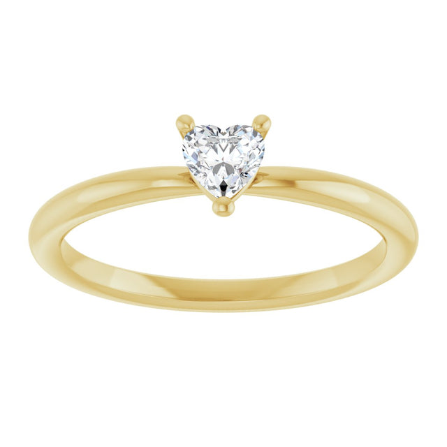 14K Gold Natural White Sapphire Heart Solitaire Ring - Yellow Gold - view 8