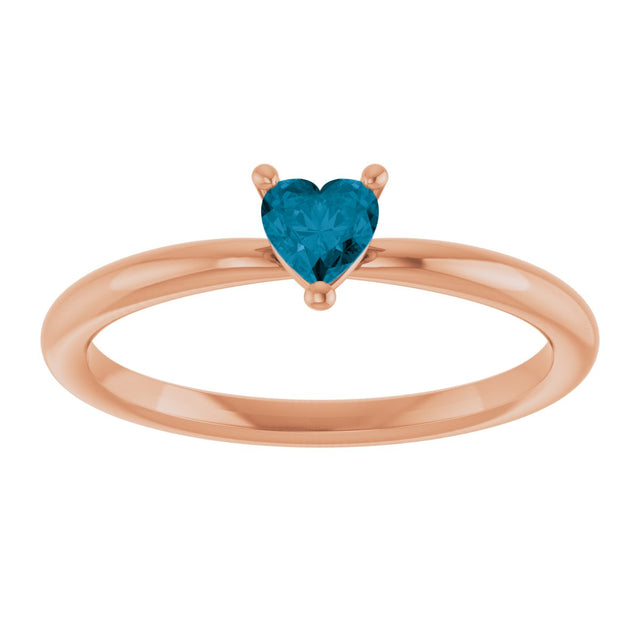 14K Gold Natural London Blue Topaz Heart Solitaire Ring - Rose Gold - view 8