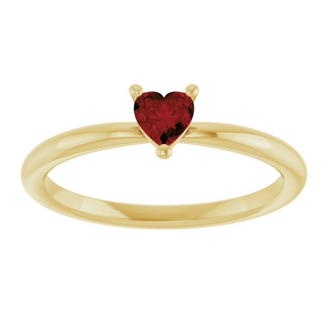 14K Gold Natural Mozambique Garnet Heart Solitaire Ring - Yellow Gold - view 8