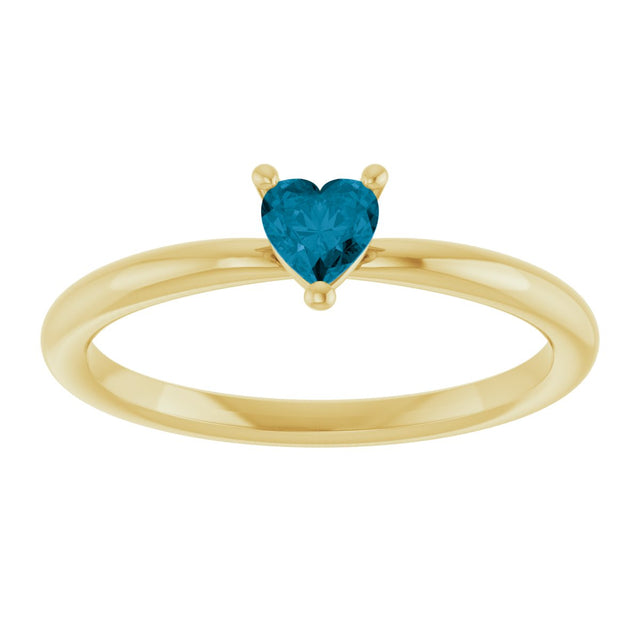 14K Gold Natural London Blue Topaz Heart Solitaire Ring - Yellow Gold - view 7