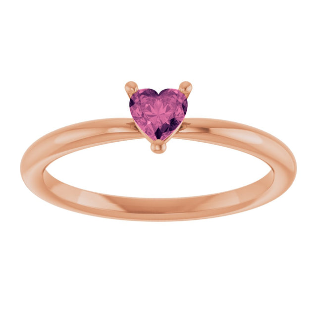 14K Gold Natural Pink Tourmaline Heart Solitaire Ring - Rose Gold - view 8