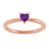 14K Gold Natural Amethyst Heart Solitaire Ring - Rose Gold - view 8