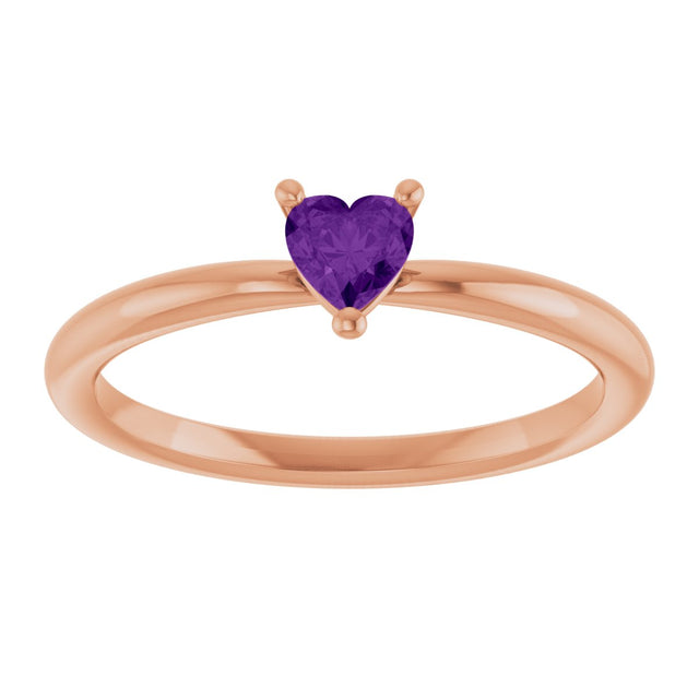 14K Gold Natural Amethyst Heart Solitaire Ring - Rose Gold - view 8
