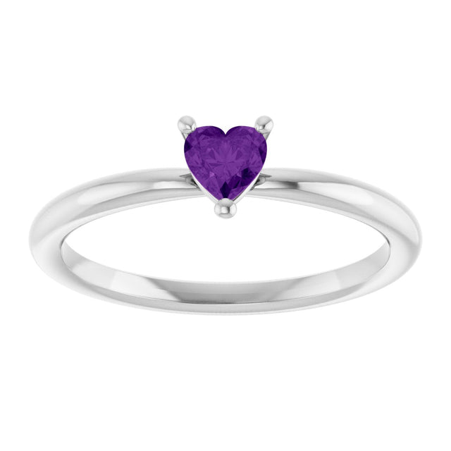 14K Gold Natural Amethyst Heart Solitaire Ring - White Gold - view 8